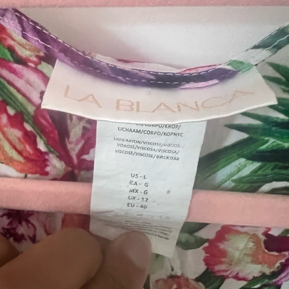 La Blanca Calypso Island Tropical Print Bell Sleeve Romper Size Large - Picture 8 of 10